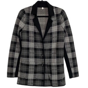 Margaret O'Leary Gray Black Plaid Thick Knit Sweater Blazer Size S